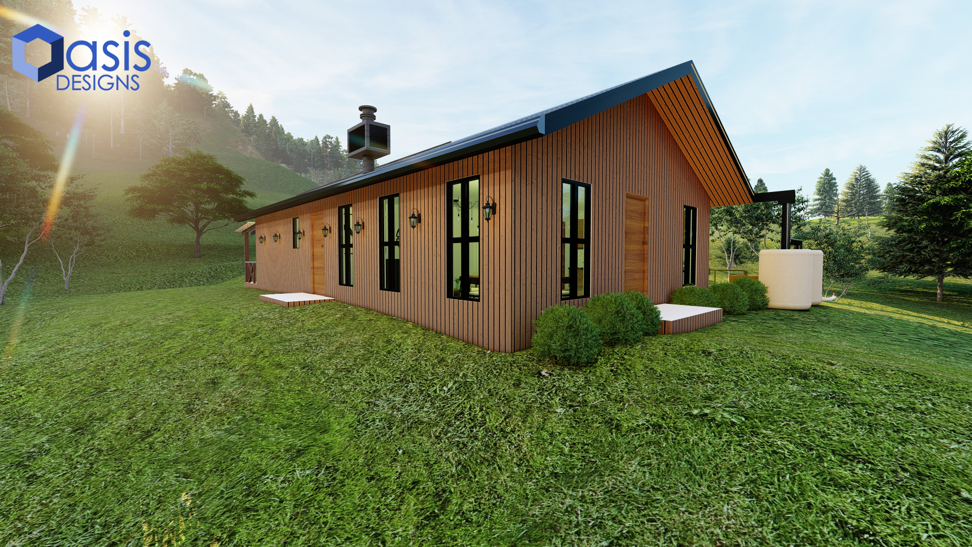 Rear exterior rendering with pool and patio