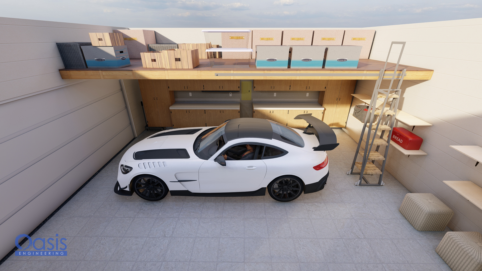 DIY Modern Garage Building Plans with Overhead Storage Loft plan by Oasis Designs