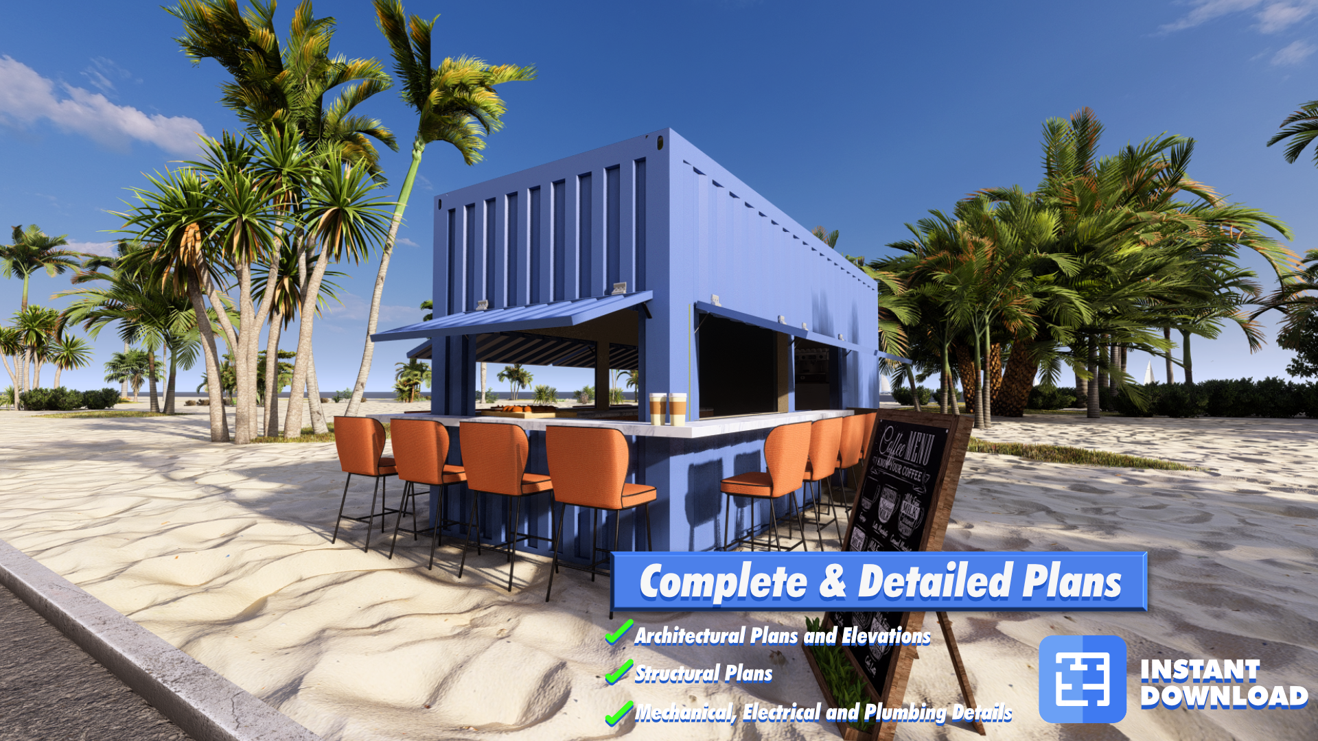 Plans for 20ft Shipping Container Bar: Perfect for Breakfast, Sushi, Coffee or Wine/Beer plan by Oasis Designs