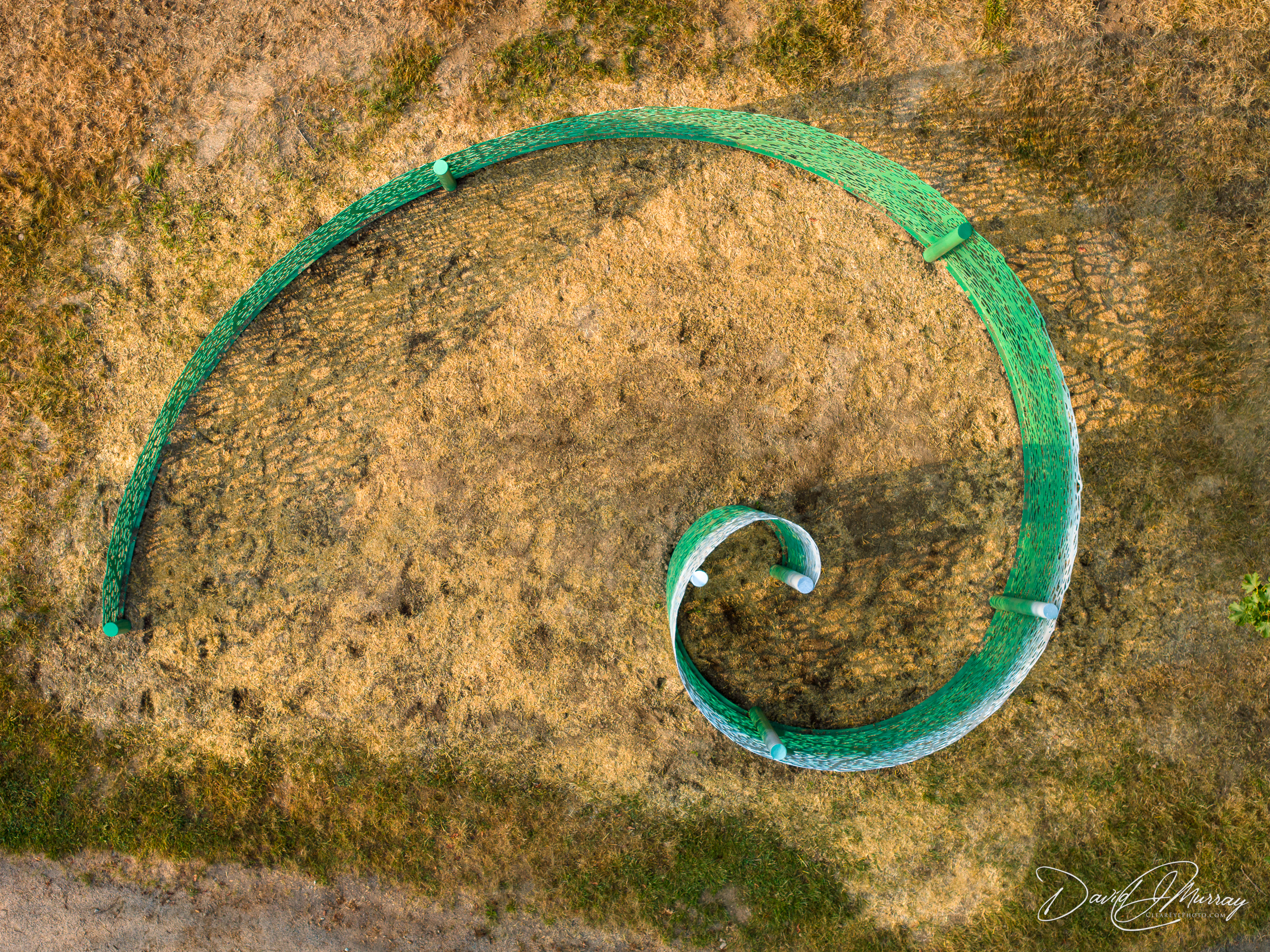 Aerial view of the Spiral Fence sculpture