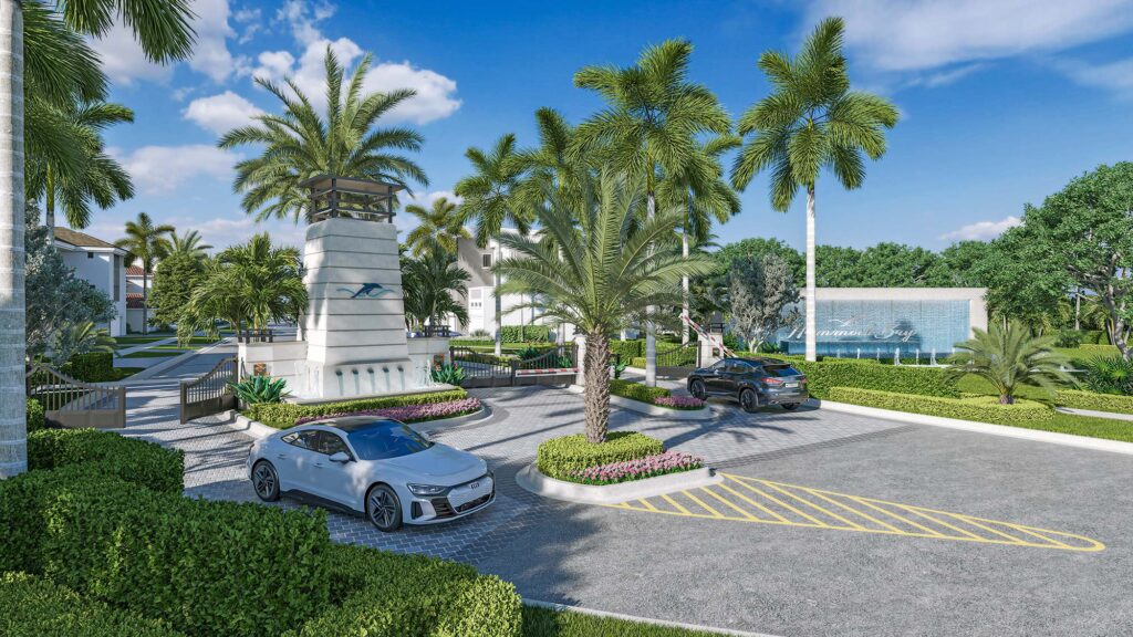 Rendering of the Hammock Bay entrance tower and water wall